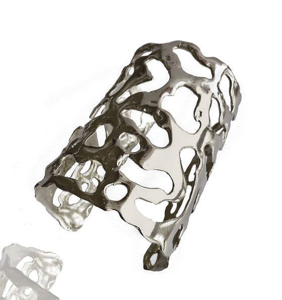FLUID NATURE XL SCULPTURAL RHODIUM CUFF-BACK IN STOCK