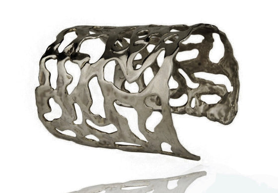 FLUID NATURE XL SCULPTURAL RHODIUM CUFF-BACK IN STOCK