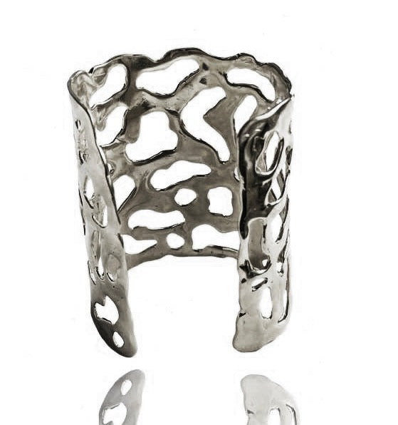 FLUID NATURE XL SCULPTURAL RHODIUM CUFF-BACK IN STOCK