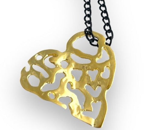 HEART TO HEART LARGE LONG GOLD  PENDANT